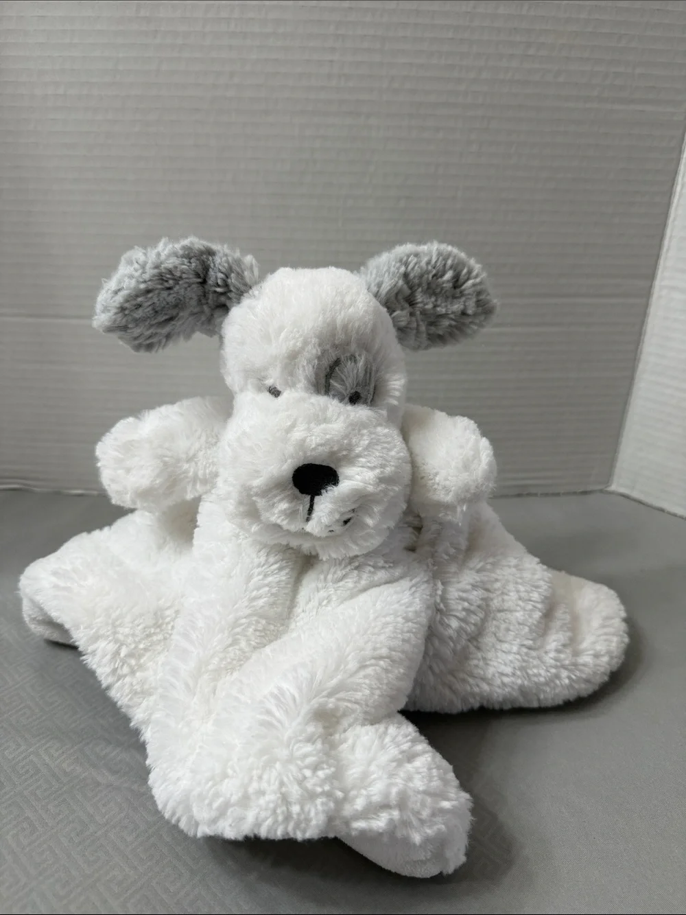 Koala Kids White & Gray Puppy Lovey Fluffy Plush Security Blanket with Rattle